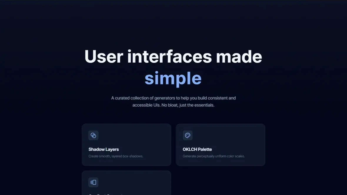 Front Tools interface, showing generators for shadows, palettes and gradients