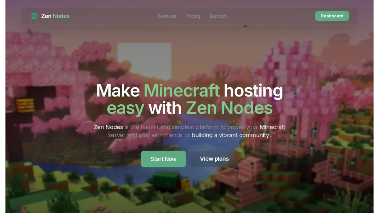 Zen Nodes landing page: Make Minecraft hosting easy with Zen Nodes
